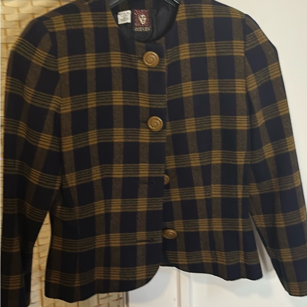 Pendleton Navy and Gold Plaid Blazer